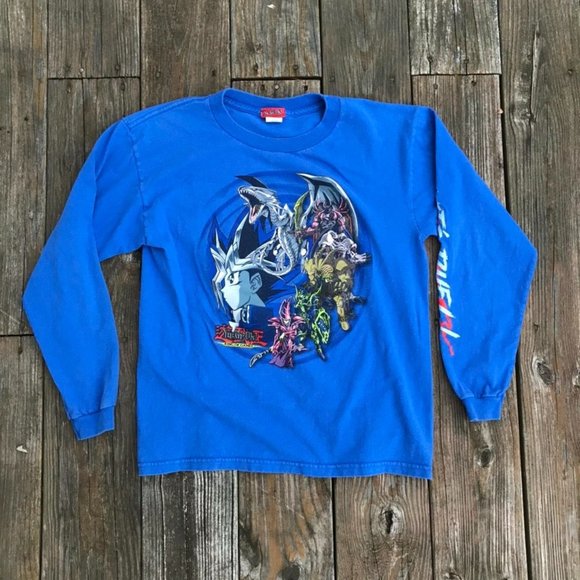 Vintage 96 Royal Blue Yu-Gi-Oh Duel Masters Long Sleeve Blue Eyes White Dragon
